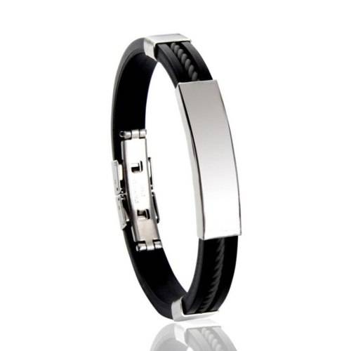Adjustable Silicone and Stainless Steel Bracelet - Black