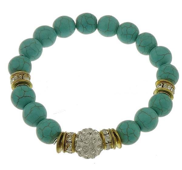 Turquoise Ball & Rhinestone Spacer Bracelet