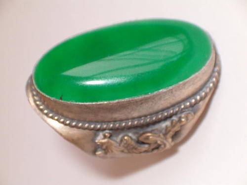 Tibet Silver Green Jade ring