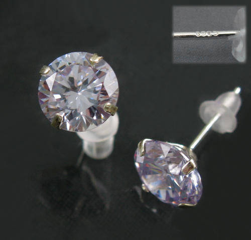 Purple Amethyst Round Diamond Cut Silver Stud Earrings