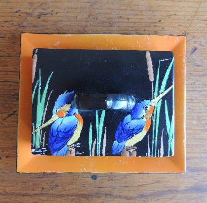SHELLEY HAND PAINTED BUTTER DISH - KINGFISHERS - reduced for Christiane only