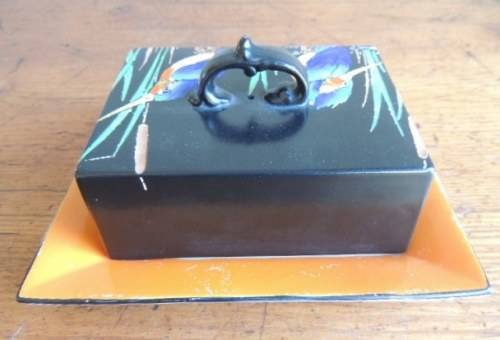 SHELLEY HAND PAINTED BUTTER DISH - KINGFISHERS - reduced for Christiane only