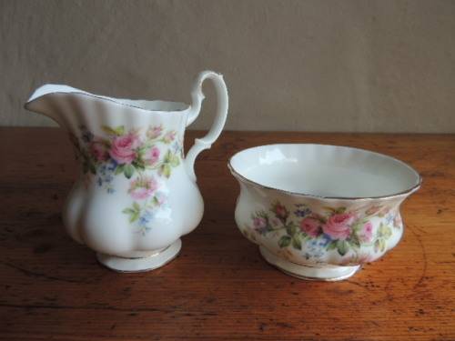 ROYAL ALBERT MILK JUG AND SUGAR BASIN - "MOSS ROSE"