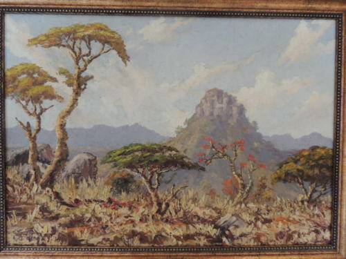 ERNEST BENJAMIN KING - OIL ON BOARD - BUSHVELD LANDSCAPE DATED 1957