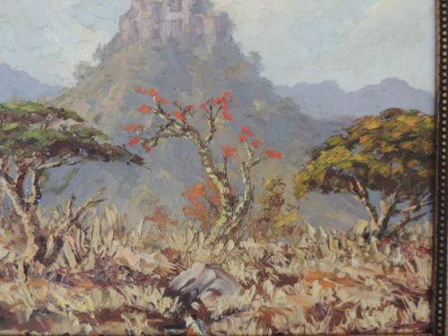 ERNEST BENJAMIN KING - OIL ON BOARD - BUSHVELD LANDSCAPE DATED 1957