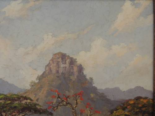 ERNEST BENJAMIN KING - OIL ON BOARD - BUSHVELD LANDSCAPE DATED 1957