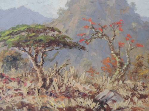 ERNEST BENJAMIN KING - OIL ON BOARD - BUSHVELD LANDSCAPE DATED 1957