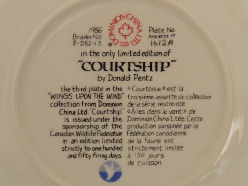 DOMINION CHINA LTD ONTARIA CANADA PLATE - "COURTSHIP" - BOXED WITH COA