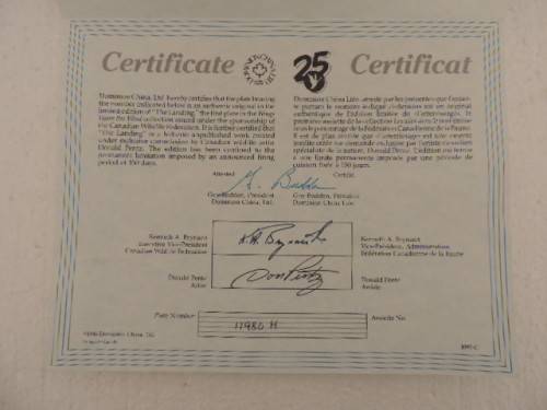 DOMINION CHINA LTD ONTARIA CANADA PLATE - "THE LANDING" - BOXED WITH COA