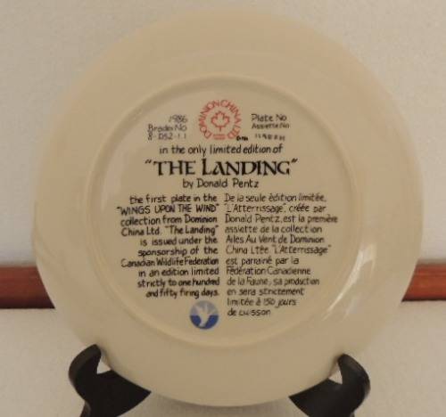 DOMINION CHINA LTD ONTARIA CANADA PLATE - "THE LANDING" - BOXED WITH COA