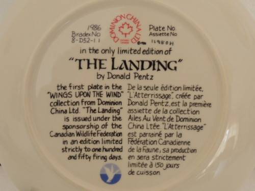 DOMINION CHINA LTD ONTARIA CANADA PLATE - "THE LANDING" - BOXED WITH COA