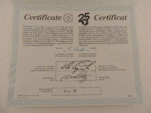 DOMINION CHINA LTD ONTARIA CANADA PLATE - "SOUTHWARD BOUND" - BOXED WITH COA