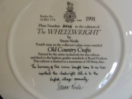 ROYAL DOULTON OLD COUNTRY CRAFTS PLATE - "THE WHEELWRIGHT" 1991, BOXED WITH COA