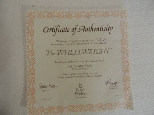 ROYAL DOULTON OLD COUNTRY CRAFTS PLATE - "THE WHEELWRIGHT" 1991, BOXED WITH COA