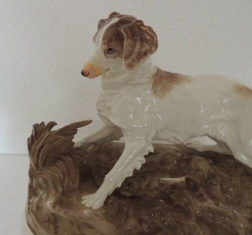 GERMAN NYMPHENBURG PORCELAIN SPANIEL HUNTING DOG - BY P.J. MENE