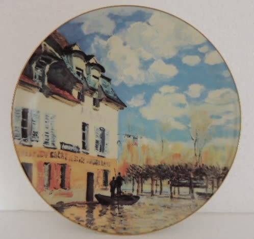 LIMOGES MASTERPIECES OF IMPRESSIONISM - "LA BARQUE PENDANT L 'INONDATION A PORT-MARLEY"  by Sisley