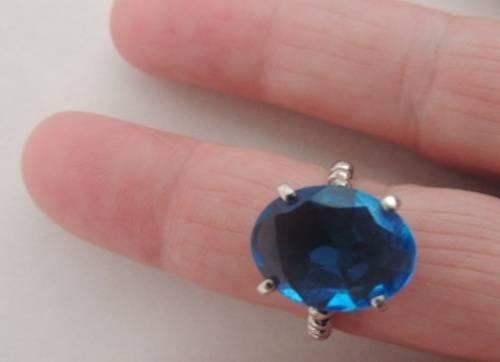 STERLING SILVER RING WITH LARGE BLUE STONE - STUNNING, price reduced