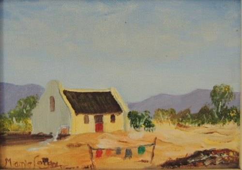CAPE DUTCH SCENE OIL ON BOARD - FOUR PAINTINGS BY MIEMIE LOUW, price reduced