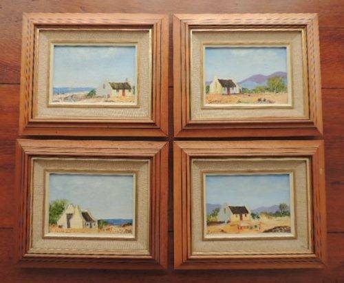 CAPE DUTCH SCENE OIL ON BOARD - FOUR PAINTINGS BY MIEMIE LOUW, price reduced