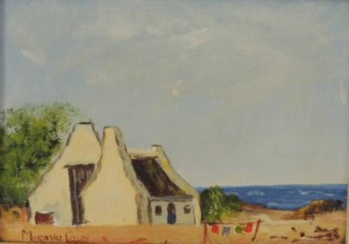 CAPE DUTCH SCENE OIL ON BOARD - FOUR PAINTINGS BY MIEMIE LOUW, price reduced