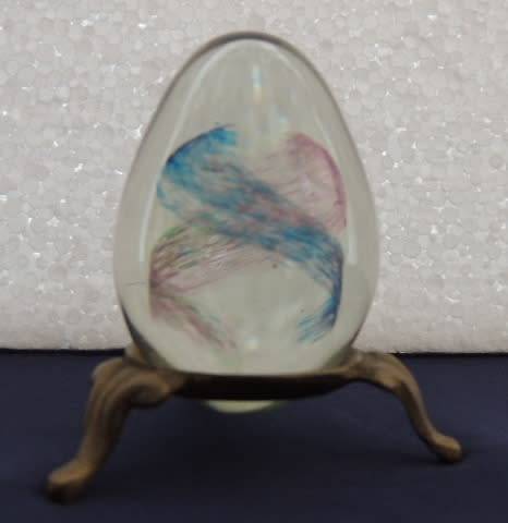 Two Art Glass Eggs On Stands