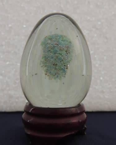 Two Art Glass Eggs On Stands