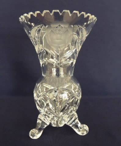 Rose and Leaf Cut Crystal Vase - 22 cm