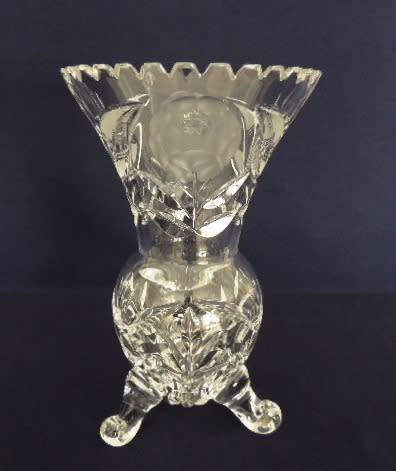 Rose and Leaf Cut Crystal Vase - 22 cm