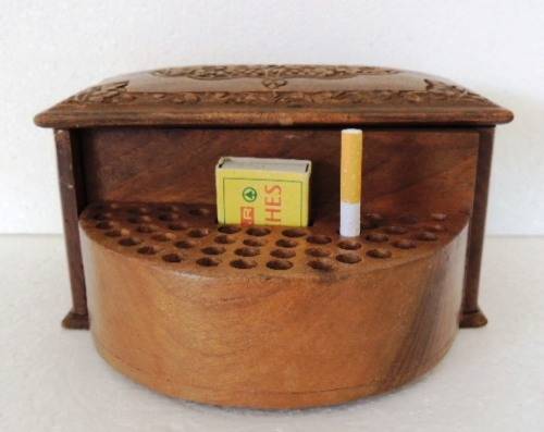 Carved Burmese Teak Cigarette Box