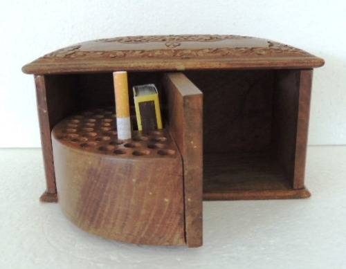 Carved Burmese Teak Cigarette Box