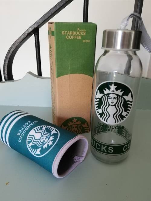STARBUCKS 300ml Glass Bottle with Heat Resistant Sleeve