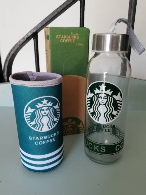 STARBUCKS 300ml Glass Bottle with Heat Resistant Sleeve