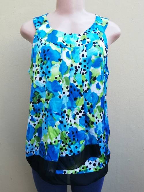 GREEN & BLUE PRINT SILKY TOP - ZAC & RACHEL (L)