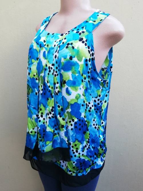 GREEN & BLUE PRINT SILKY TOP - ZAC & RACHEL (L)