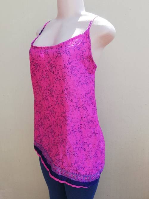 PINK & NAVY SILKY SILKY TOP - 34