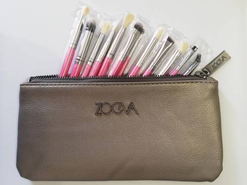 ZOEVA 13pc MAKEUP BRUSH SET IN BAG - BRONZE and PINK