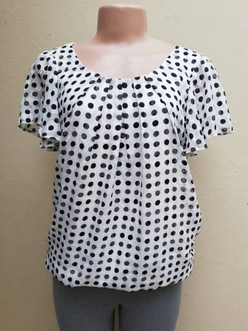 WHITE CHIFFON TOP WITH BLACK POLKA DOTS (10) - MERIEN HALL (EDGARS)