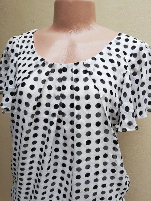 WHITE CHIFFON TOP WITH BLACK POLKA DOTS (10) - MERIEN HALL (EDGARS)