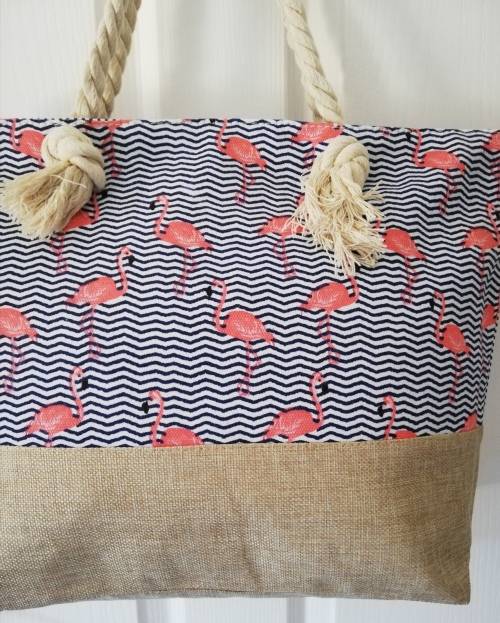 CANVAS BEACH BAG - FLAMINGO STRIPES 45CM x 32CM