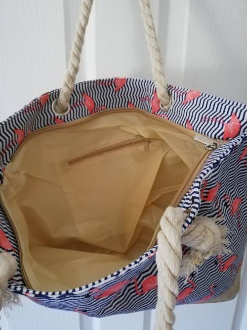 CANVAS BEACH BAG - FLAMINGO STRIPES 45CM x 32CM