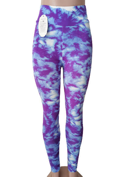 LADIES TIE DYE HIGH WAISTED LEGGINGS - M/L PURPLE