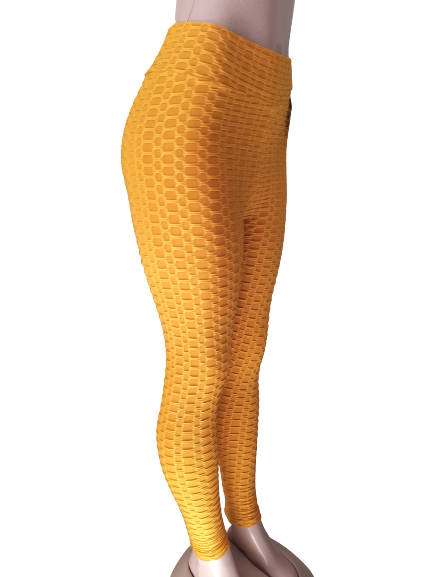HONEYCOMB HIGH WAISTED LEGGINGS - M/L MUSTARD