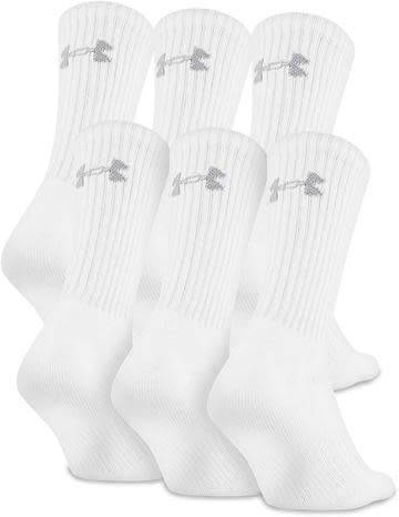 6 PAIRS OF MENS UNDER ARMOUR CREW SOCKS - WHITE