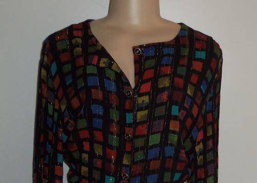 Long Sleeved Black and Multi-coloured Shirt by MILADY'S Classic Collection - Size 38