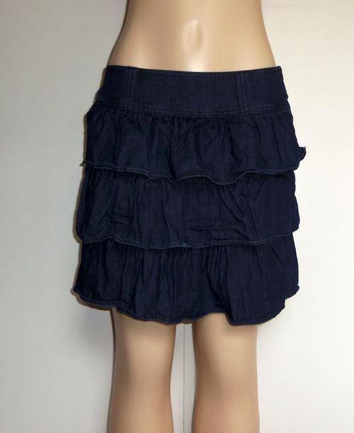 Dark Blue Denim Skirt with Ruffles by CAMAIEU - Size 12  ** NEW **