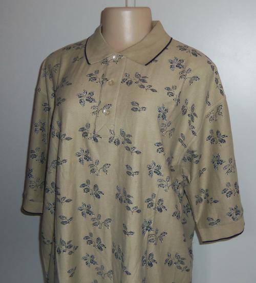 Excellent Quality Beige and Navy Floral Golf Shirt - Size Large/XL ** New **