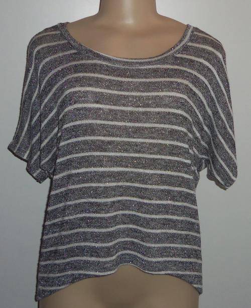 Stunning Silver, Grey and White Striped Top by MISS L - Size 14/38 ** BRAND NEW **