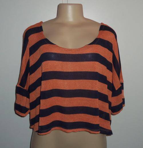 Knitted Black and Orange Striped Top by MISS PORT (Sold at YDE) - Size Medium