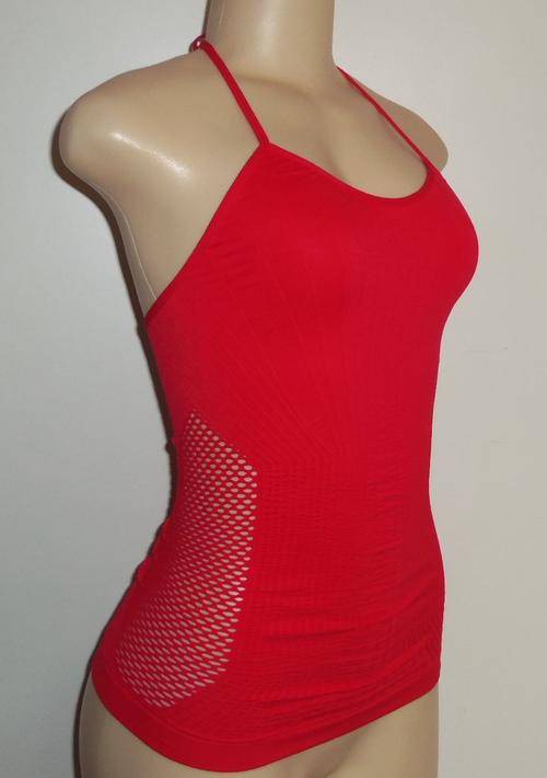 Seamless Red Halter-Neck Vest with Side Netting Detail - Size S/M  ** BRAND NEW **