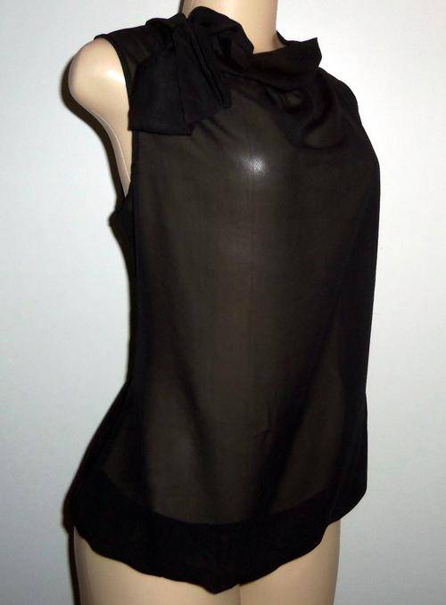 Stunning Black Chiffon Top with Side Bow - Size M/L *** BRAND NEW ***